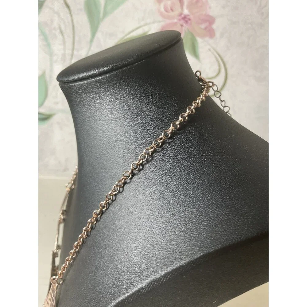 Hammered Rose Gold Tone Statement Necklace With Adjustable Chain & Lobster Clasp